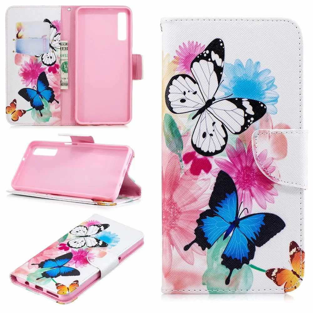 Magnetic Flip Patterned Leather Wallet Case Cover For Samsung A7 2018 J4 J6 Plus