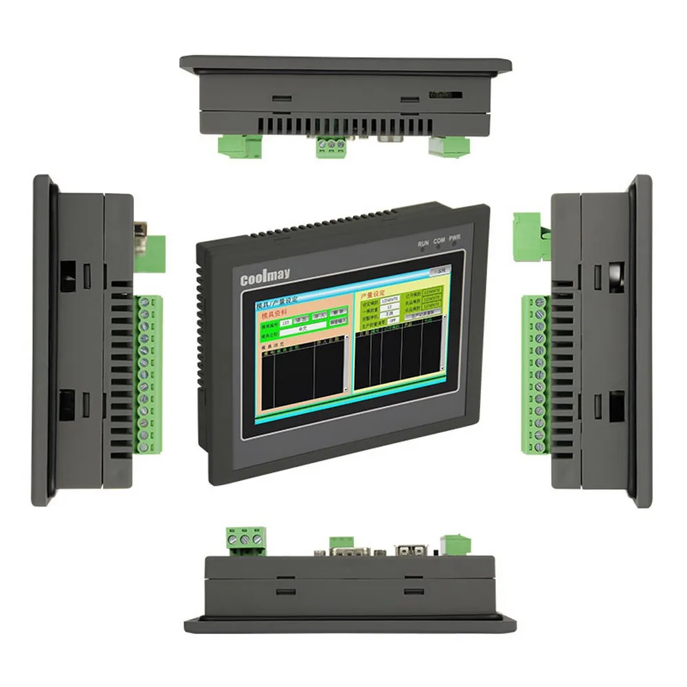 4,3 ''HMI plc Интегрированный контроллер 4,3 дюймов сенсорный экран Панель DC24V транзистор Выход цифрового ввода/O 12DI 12DO аналоговые 0-10В RS232 RS485