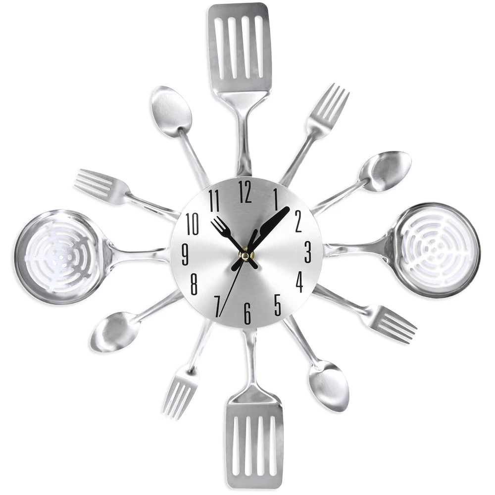 

New Modern Design Metal Knife Fork Home Office Kitchen Decorative Wall Mount Analog Clock 3D Large Durable Digital Wall Clock