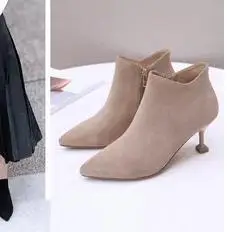 

2018 new wild Martin boots female high heel stiletto suede thin boots pointed.