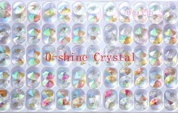 

600pcs 14MM CRYSTAL CHANDELIER BEADS AB COATING COLORED OCTAGONS in TWO HOLES FREE SHIPPING