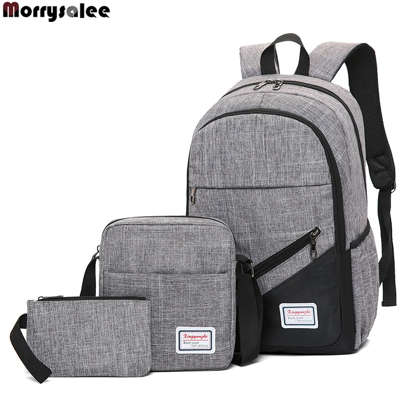 Нейлоновый рюкзак 3 шт./компл. Для женщин школьный рюкзак, школьный рюкзак, Для мужчин плеча комплекты с сумкой сумки - Цвет: Серый
