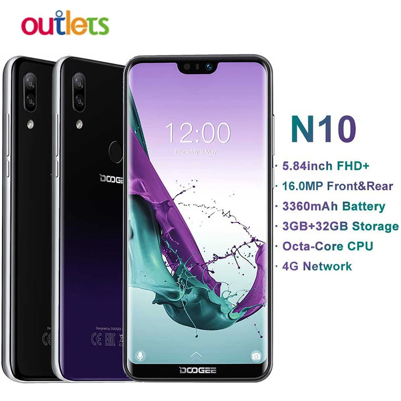 Смартфон DOOGEE N10 4G LTE 3+32 Гб 5 84'' FHD+19:9 камера 16 мп Android 8.1 аккумулятор 3360