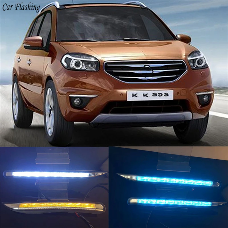 

Car Flashing Car LED DRL Driving Daytime Running Lights fog lamp cover with Yellow signal For Renault Koleos 2011 2012 2013 2014