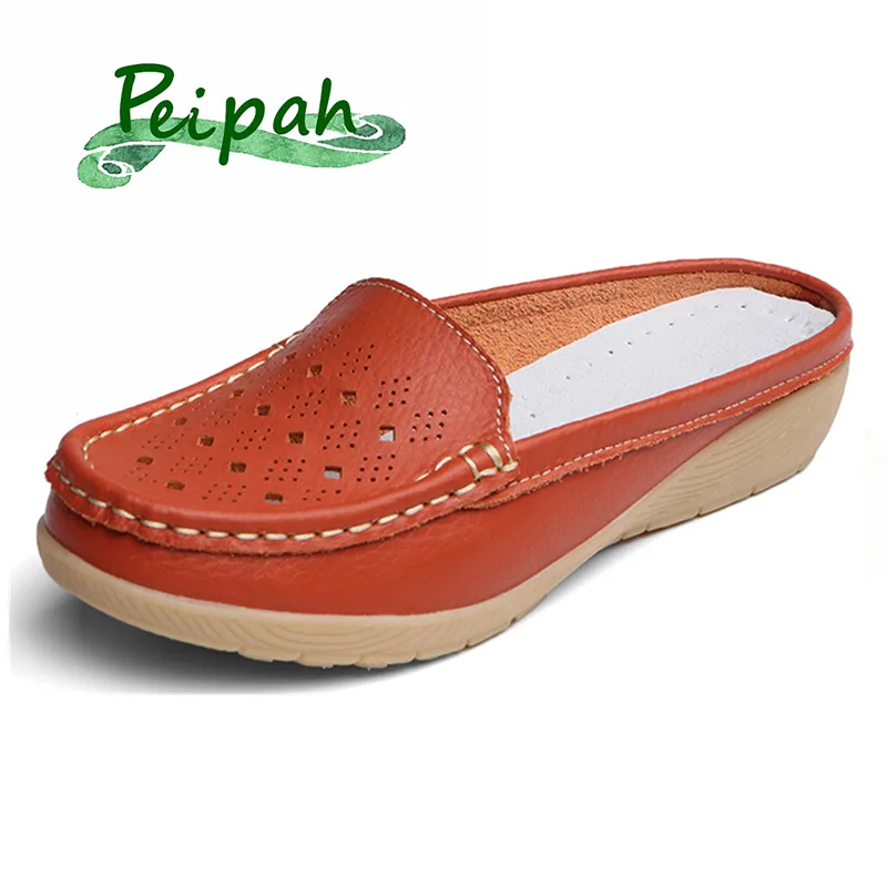 PEIPAH/летние женские тапочки из натуральной кожи chaussures femme дышащие туфли на