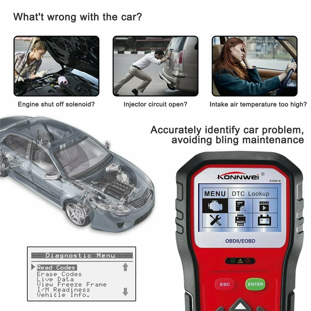 Профессиональный OBD2 сканер KW818 считыватель кодов автомобиля OBDII Antomotive автомобильный двигатель диагностический OBD/EOBD функция сканирования проверка инструмента