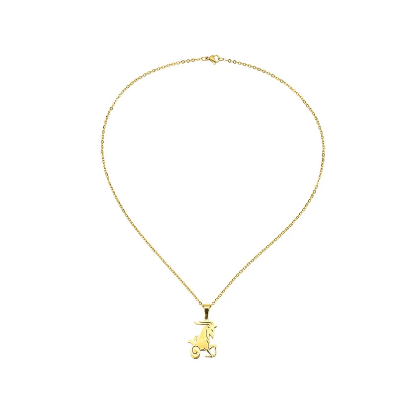 12 Constellation Pendant Necklaces Stainless Steel Zodiac Sign Virgo Libra Scorpio Necklace For Women Men Choker Collar Jewelry - Окраска металла: Gold Capricorn