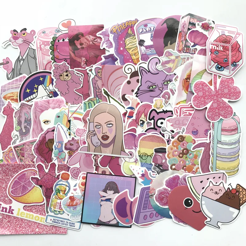 

TD ZW 60Pcs Cute Cartoon Pink Girls Stickers Graffiti Punk Waterproof Decal Laptop Motorcycle Luggage Snowboard Car Sticker