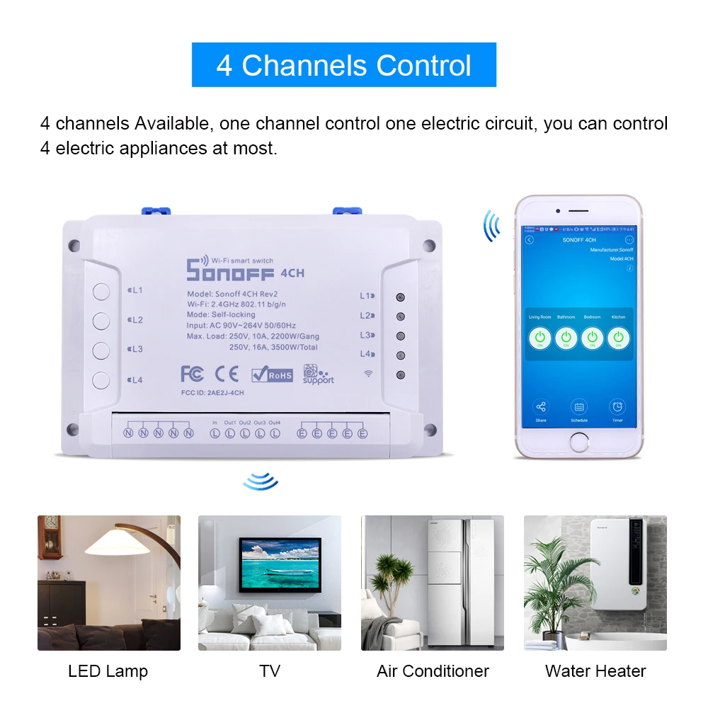 Sonoff 4CH умный беспроводной модуль переключателя 4 канала независимый для умного дома Автоматизация управления Лер умный пульт дистанционного управления