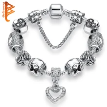 BELAWANG Valentine s Day Murano Glass Bead Silver Charm Bracelet Bangle with Snake Chain Women Bracelets