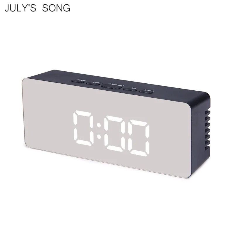 

JULY'S SONG Mirror LED Alarm Digital Clock Night Lights Thermometer Electronic Table Clock Black Multi-function Desk Clocks