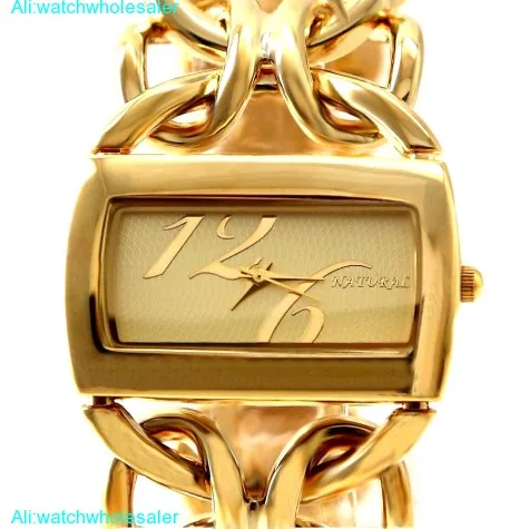 FW675F New NATURAL Rectangular Gold Tone Dial Women Natural Brand Bracelet Watch