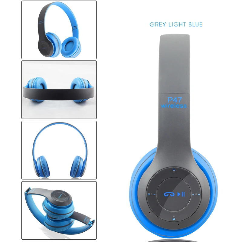

P47 Wireless Headset Bluetooth 4.1 Headphones with Mic Stereo Earphones with FM Radio support Micro SD Playing/3.5mm Line In