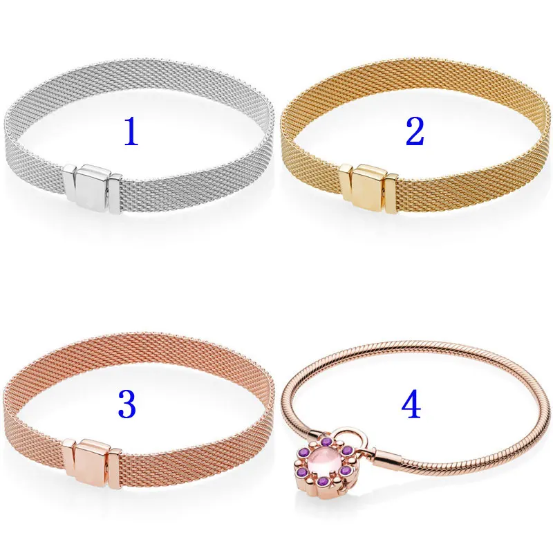 

Rose Gold Shine Woven Mesh Reflexions Heraldic Radiance Bracelet Fit Pandora Bangle 925 Sterling Silver Bead Charm DIY Jewelry
