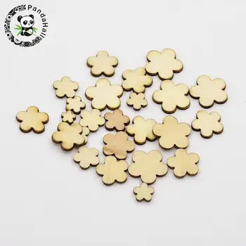 

300pcs Flower Wood Cabochons, AntiqueWhite, 6~14x1~2mm