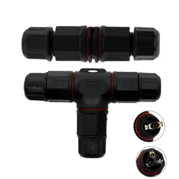

CLAITE 2Pin 3Pins Cable T Straight Shape Waterproof Wire Connecting Electrical Connector for Outdoor LED Lighting Product