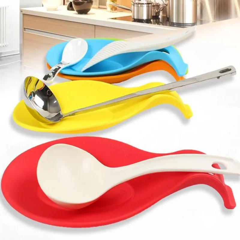 Silicone Spoon Rest Heat Resistant Utensil Spatula Pad Holder Cooking Tools QK 