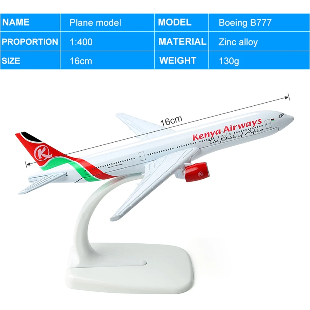 Модель самолета A380 A320 A330 B777 B757 16 см, модель самолета 1:400, модель самолета из сплава, детские игрушки, подарок для ребенка - Цвет: 777 (Kenya Airways)