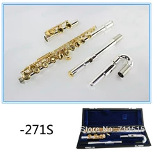 271S Professional Brand flute type small elbow the 16 key hole openings C Flute Silver body gold keys instrument flauta