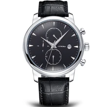 Los hombres del cronógrafo relojes sinobi negro reloj de la marca de lujo del cuero genuino para los hombres de negocios relojes relojes hombre marca famosa