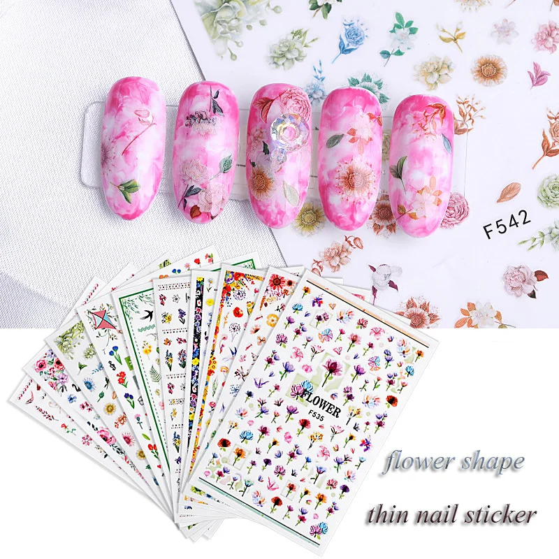 Стикеры 3D на ногти Nail Art цветные маленькие свежие цветы в форме птиц переводной