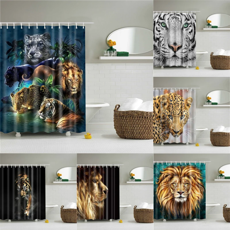 

Lion Tiger Leopard Animals Prints Bathroom Shower Curtain Waterproof Polyester Fabric for Curtains Bath Screen Home Decoration