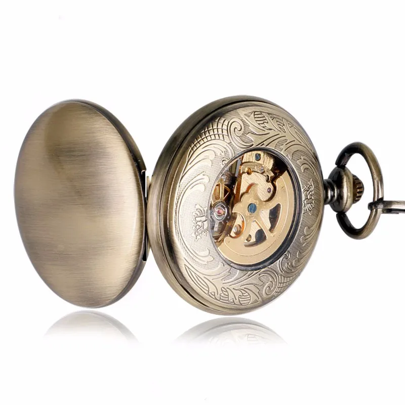 2016 уникальные гладкой серебристых механический автоматический карманные часы с цепочкой для Для мужчин Для женщин подарок Relogio де Bolso