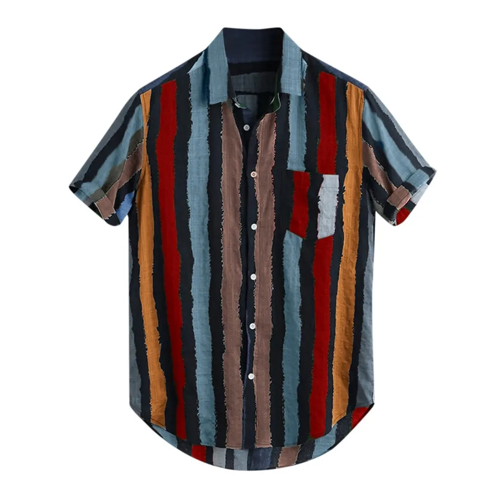 Новая стильная популярная мужская Свободная многоцветная полоса комод грудь летняя футболка с карманом круглая оторочка рубашки Neu anziehen Herrenbekleidung
