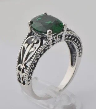 

Fashion women's Bohemian style of ancient silver jewelry 925 silver ball series of emerald Rings