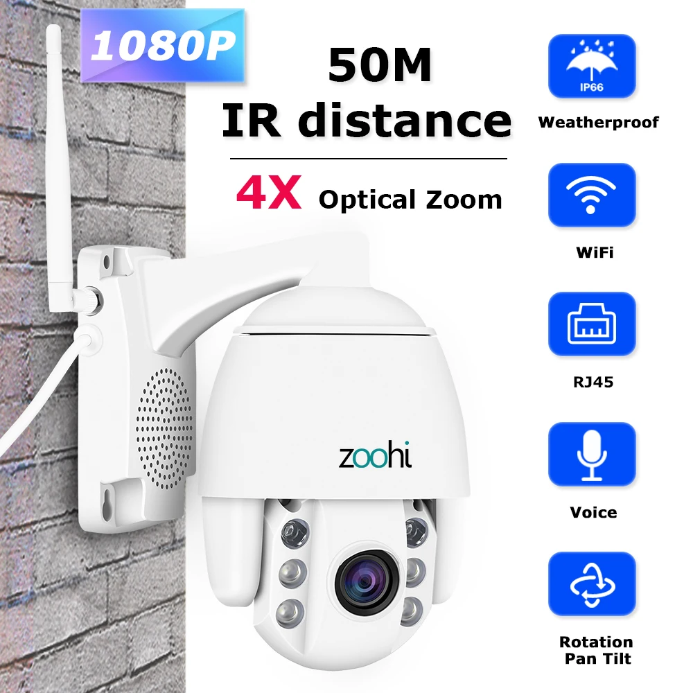 

Zoohi Wireless Security Camera Outdoor PTZ IP Camera Two Way Audio 1080p Rotatable Dome Survellance Cameras CCTV WIFI 2MP IR