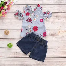 Милая летняя одежда для маленьких девочек топы с цветочным принтом и шорты комплекты одежды из 2 предметов для девочек