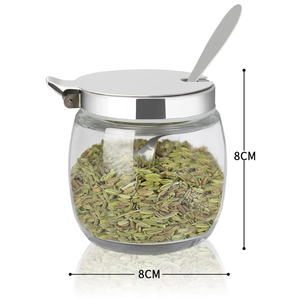 2PCS Spice Jars Glass Round Pepper Sugar Corn Starch Salt Condiment Jars Shakers Container With Stainless Steel Lid And Spoon