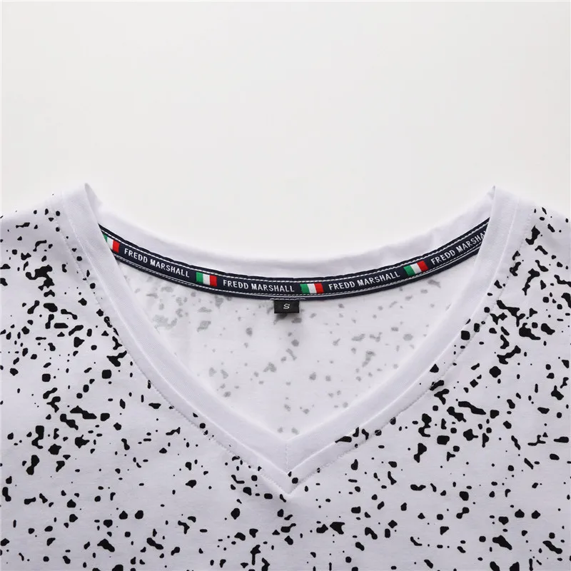 FREDD MARSHALL Brand Men T-shirts 2018 New Men\'s Cotton V Neck Short Sleeve Words Polka Dot Print Fashion Tee Shirt Tops Clothing  (9)