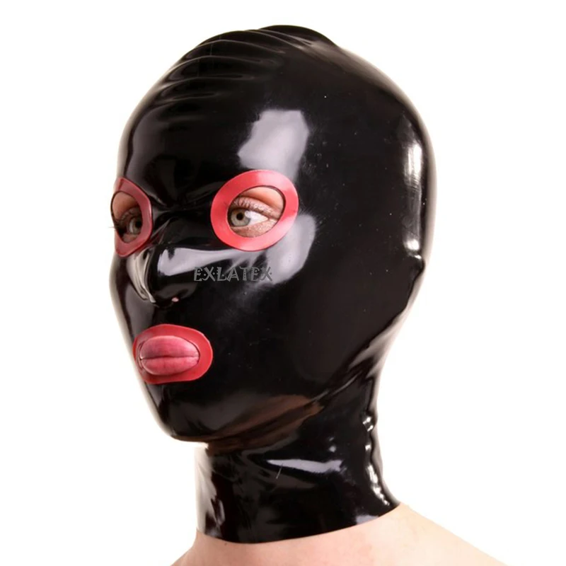 Латекс капот маска праздничные резиновые колпаки SM маска с контрастным цветом вокруг глаз и рот открыть с ноздри латекс фетиш маска
