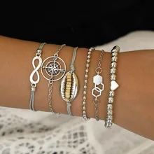 Мода оболочки 8 слов компас Сердце бисером серебряные браслеты Шарм женщин день рождения подарок ювелирные изделия Женский браслет набор