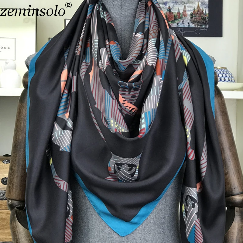 New Design Women Twill Silk Scarf 130*130cm Square Satin Scarves for Women Hair Printed Silk Hijab Scarf Bandana Shawls Stoles