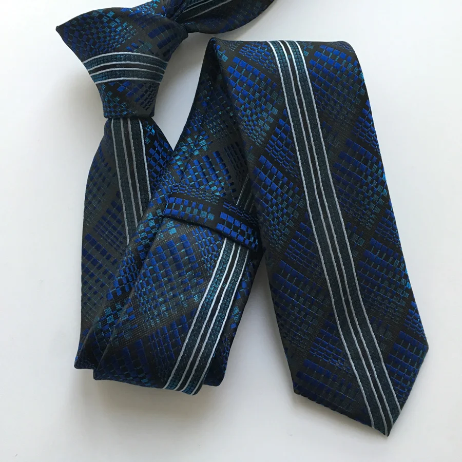 Дизайнер Панель Галстуки Мода Повседневное тощий галстук Королевский синий с белыми полосами черный в клетку Бесплатная доставка