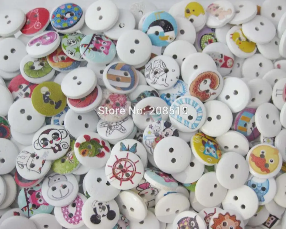

WBNWLA crafts and scrapbooking wood Buttons 15mm Printed 200 pieces randomly sewing accessories