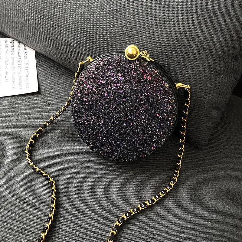 

Casual Lady Chain Small Round Bag 2019 Fashion Simple Pu Leather Shoulder Messenger Bag Sequined Handbag Shoulder Bag A731