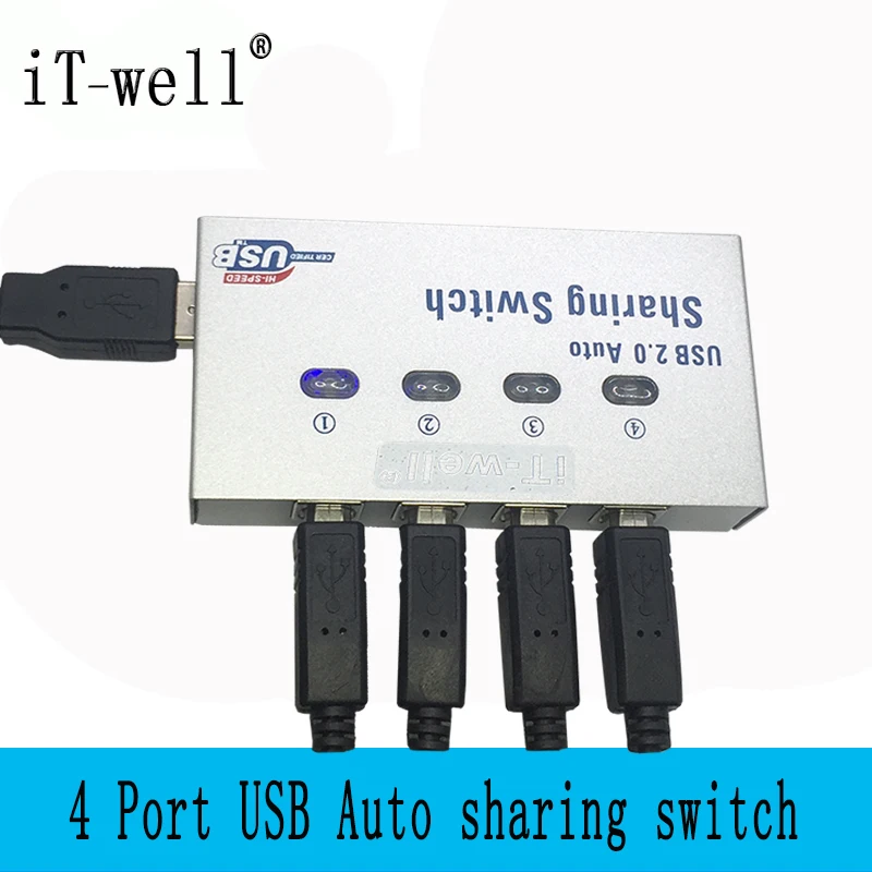 IT well USB KVM Авто переключатель 4 порта сплиттер для компьютера ПК Печать