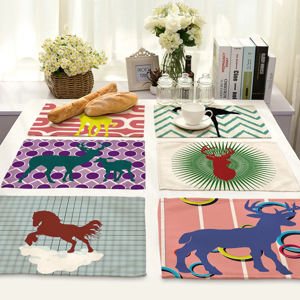 Cammitever فلامنغو الغزلان الفيل سترايبس موجات المائدة منصات كوستر الأزياء اكسسوارات المطبخ طاولة الطعام حصيرة سادة القماش