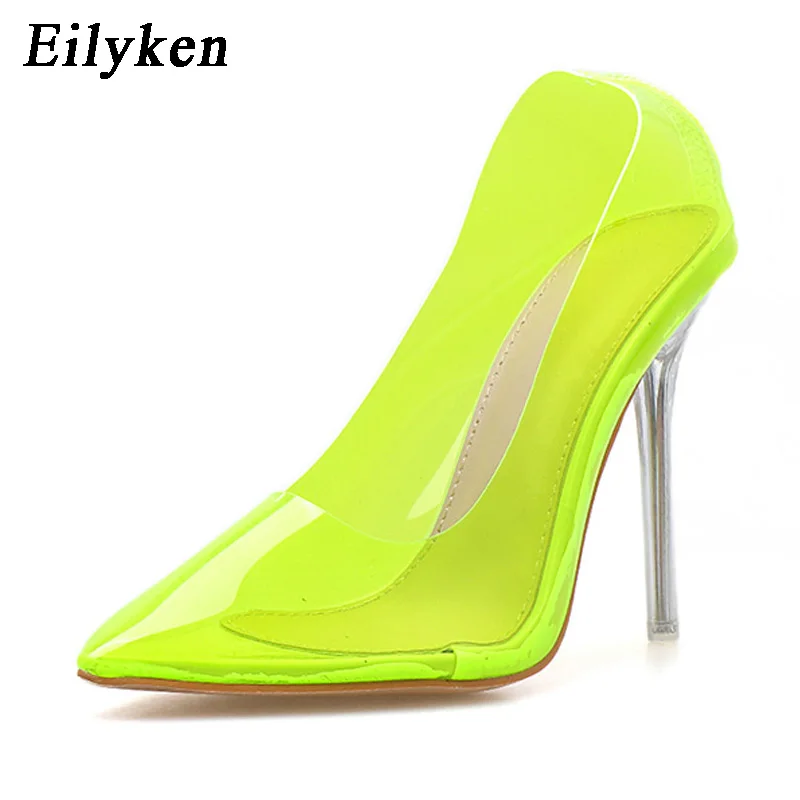 Eilyken/Новинка года; пикантные прозрачные женские туфли на высоком каблуке из ПВХ; флуоресцентные зеленые туфли-лодочки; вечерние свадебные туфли-лодочки - Цвет: Green