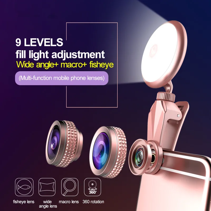 

Wrumava Beauty Skin LED Selfie Light with SLR lens,Fill Lights HD 4K DSLR Lens Effect Photography Kit for iphone Samsung Clip-on