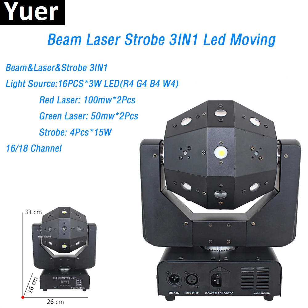 3IN1 Beam Laser Strobe Lights 16X3W Moving Head Light Football DMX512