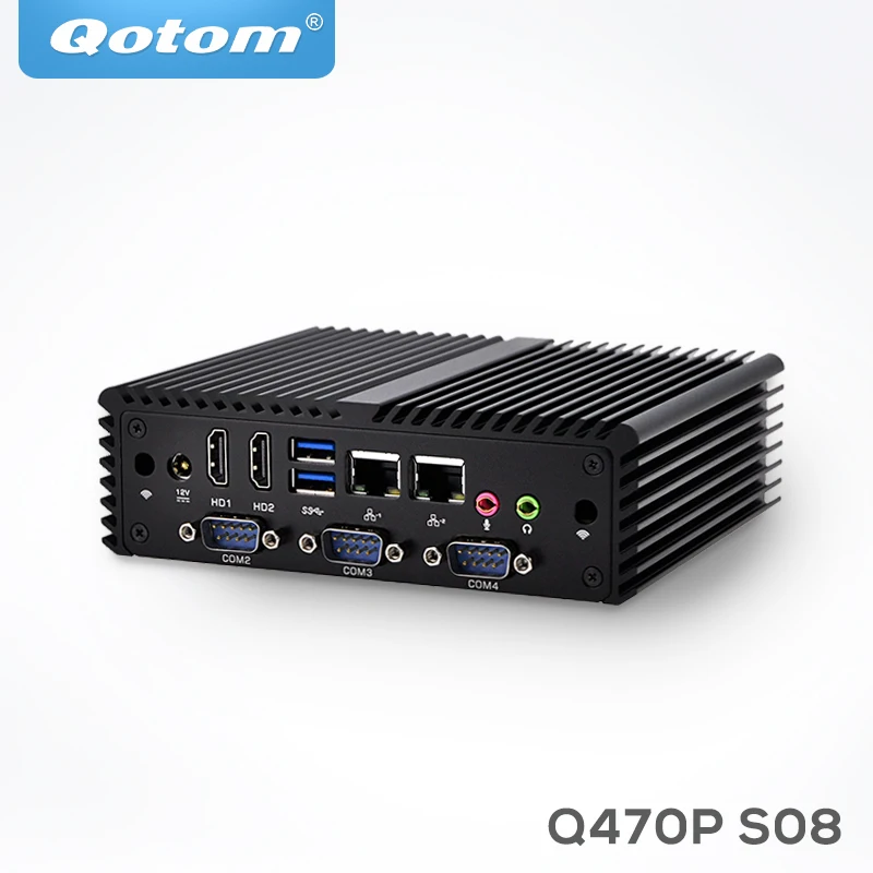 Qotom 4 последовательных порта мини ПК Q450P Q470P Dual Lan Core I7 I5 безвентиляторные X86 SIM 3G/4G