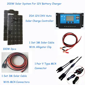 

Two 100w semi-flexible solar panels consisting of solar power systems, including various solar accessories