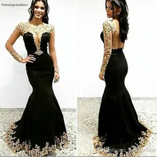 Дешевые Prom Dress Mermaid золотые длинные рукав с накладной аппликацией для торжественных вечерних приёмов, праздничная одежда выпускной вечер праздничное платье на заказ сделано