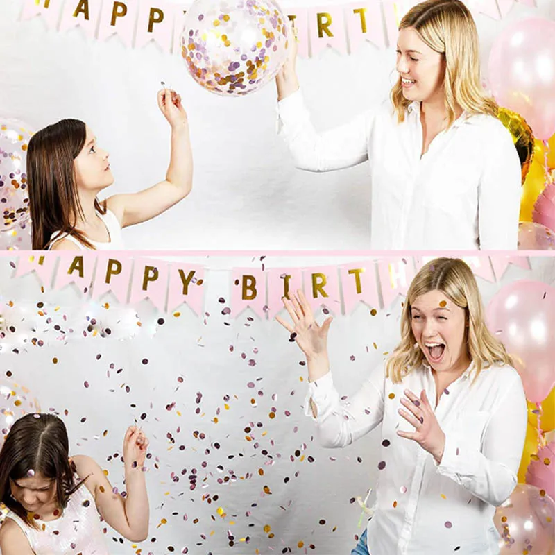 

Happy Birthday Banner Gold Confetti Balloons Birthday Party Decorations Kids Adult Black Banner Baby Shower Supplies S8XN