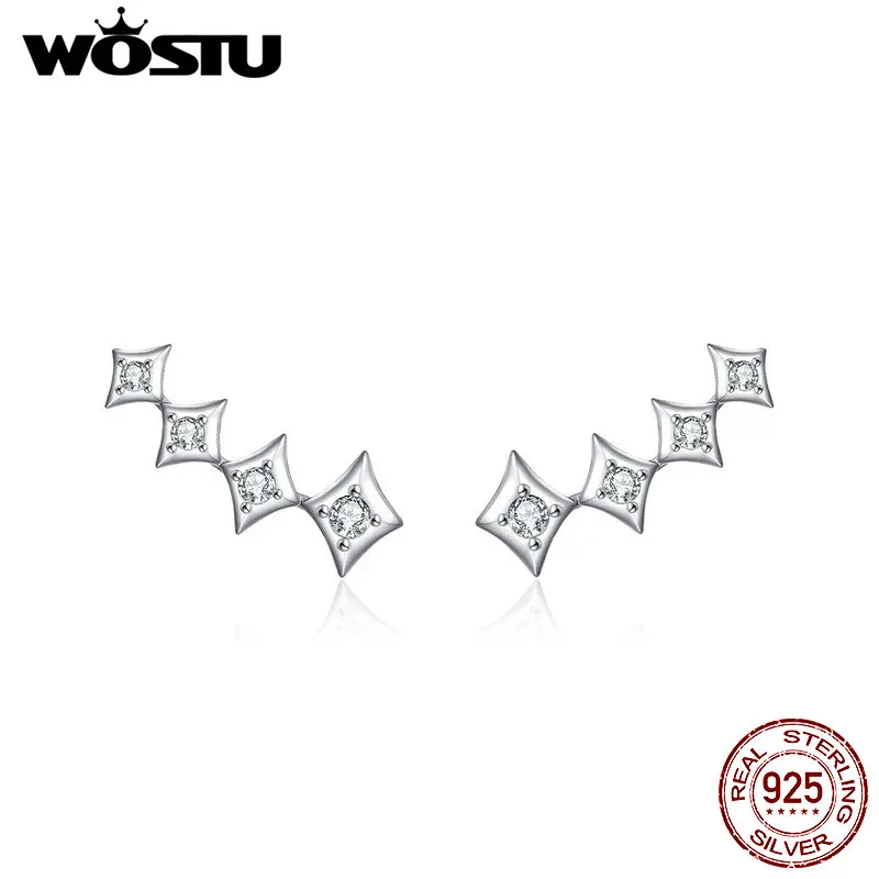 

WOSTU Dazzling Star Stud Earrings 925 Sterling Silver Geometric Zircon Small Earrings For Women Wedding Fashion Jewelry CTE146