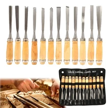 Professional 12Pcs/set Manual Wood Carving Hand Chisel Tool Set Carpenters Woodworking Carving Chisel DIY Detailed Hand Tool Bag